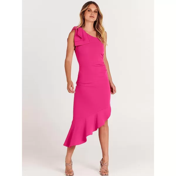 imageANRABESS Womens One Shoulder Formal Midi Dresses Sleeveless Bodycon Mermaid Ruffle Cocktail Wedding Guest DressRose