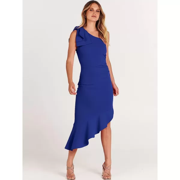 imageANRABESS Womens One Shoulder Formal Midi Dresses Sleeveless Bodycon Mermaid Ruffle Cocktail Wedding Guest DressRoyal Blue