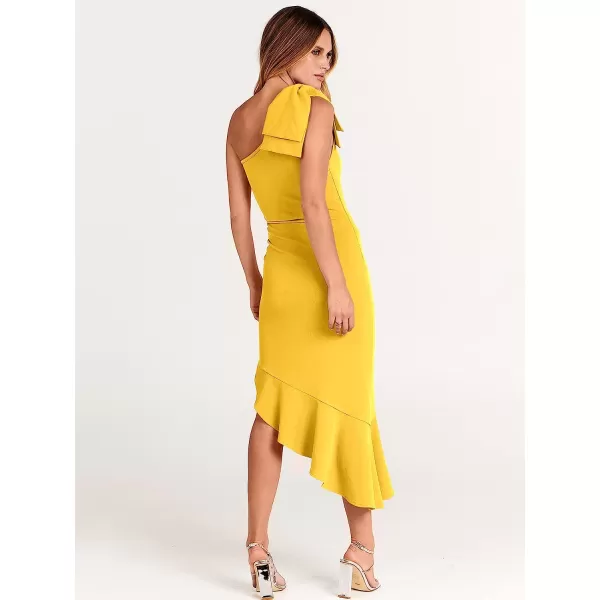 imageANRABESS Womens One Shoulder Formal Midi Dresses Sleeveless Bodycon Mermaid Ruffle Cocktail Wedding Guest DressYellow