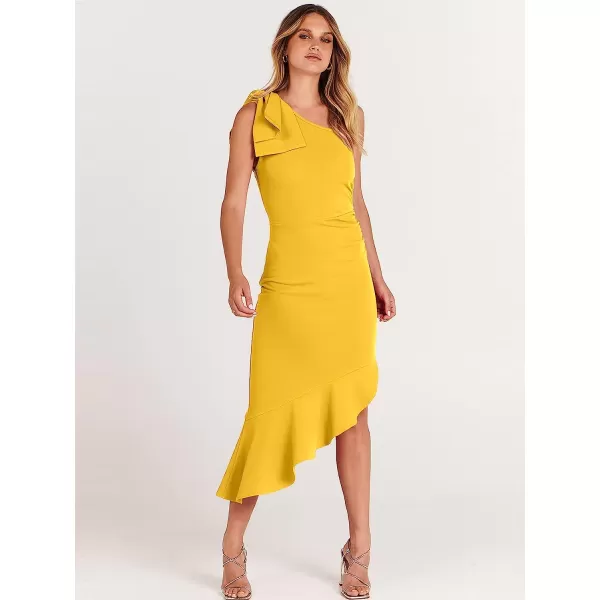imageANRABESS Womens One Shoulder Formal Midi Dresses Sleeveless Bodycon Mermaid Ruffle Cocktail Wedding Guest DressYellow