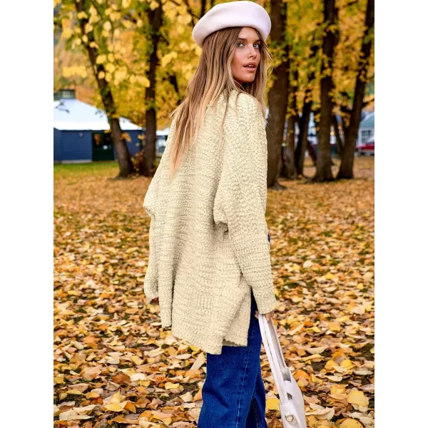 imageANRABESS Womens Open Front Fuzzy Cardigan Sweaters Batwing Sleeve Lightweight Oversized Loose Knit Sweater with PocketsApricot