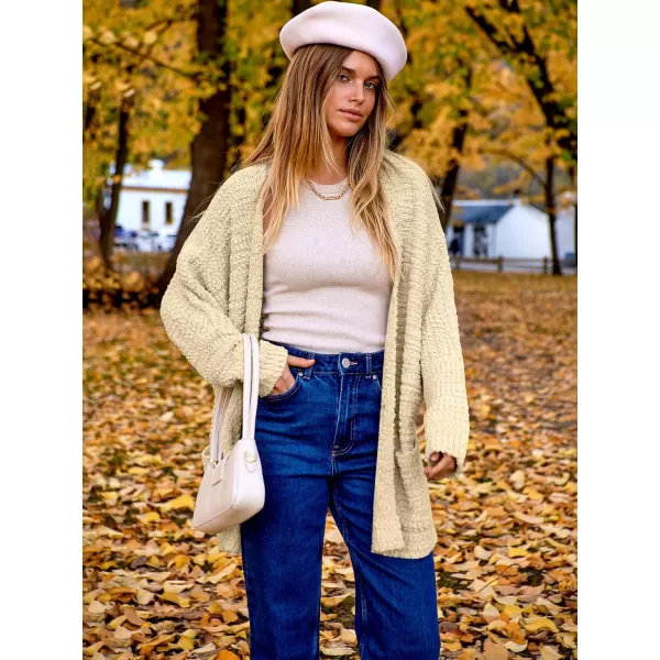 imageANRABESS Womens Open Front Fuzzy Cardigan Sweaters Batwing Sleeve Lightweight Oversized Loose Knit Sweater with PocketsApricot