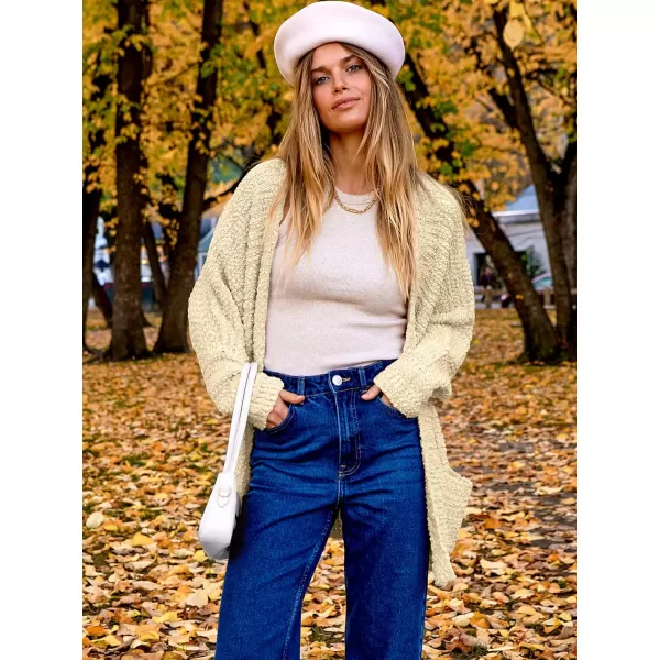 imageANRABESS Womens Open Front Fuzzy Cardigan Sweaters Batwing Sleeve Lightweight Oversized Loose Knit Sweater with PocketsApricot