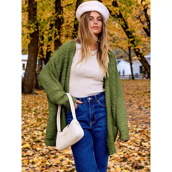 imageANRABESS Womens Open Front Fuzzy Cardigan Sweaters Batwing Sleeve Lightweight Oversized Loose Knit Sweater with PocketsArmy