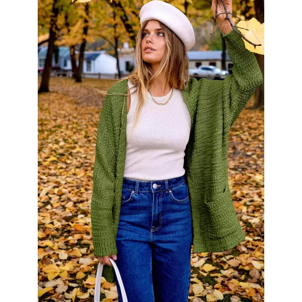 imageANRABESS Womens Open Front Fuzzy Cardigan Sweaters Batwing Sleeve Lightweight Oversized Loose Knit Sweater with PocketsArmy