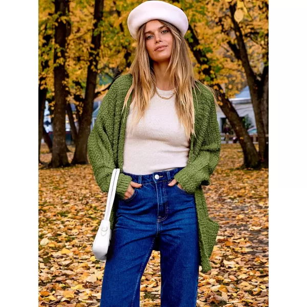 imageANRABESS Womens Open Front Fuzzy Cardigan Sweaters Batwing Sleeve Lightweight Oversized Loose Knit Sweater with PocketsArmy