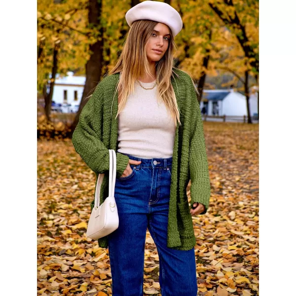 imageANRABESS Womens Open Front Fuzzy Cardigan Sweaters Batwing Sleeve Lightweight Oversized Loose Knit Sweater with PocketsArmy