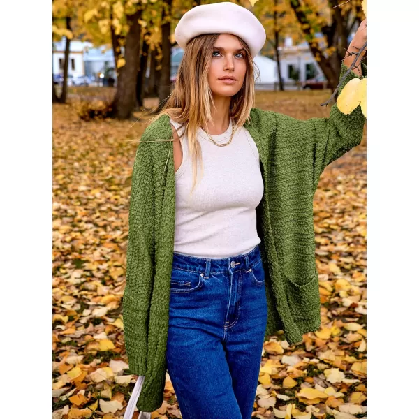 imageANRABESS Womens Open Front Fuzzy Cardigan Sweaters Batwing Sleeve Lightweight Oversized Loose Knit Sweater with PocketsArmy