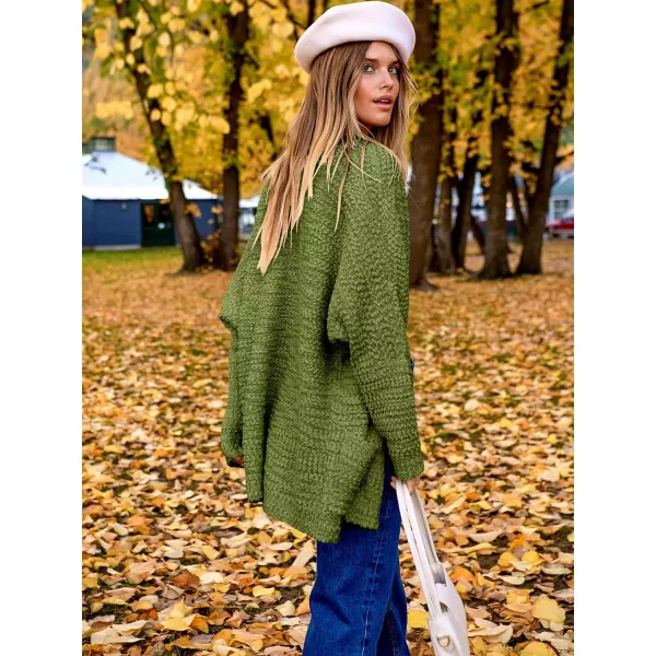 imageANRABESS Womens Open Front Fuzzy Cardigan Sweaters Batwing Sleeve Lightweight Oversized Loose Knit Sweater with PocketsArmy