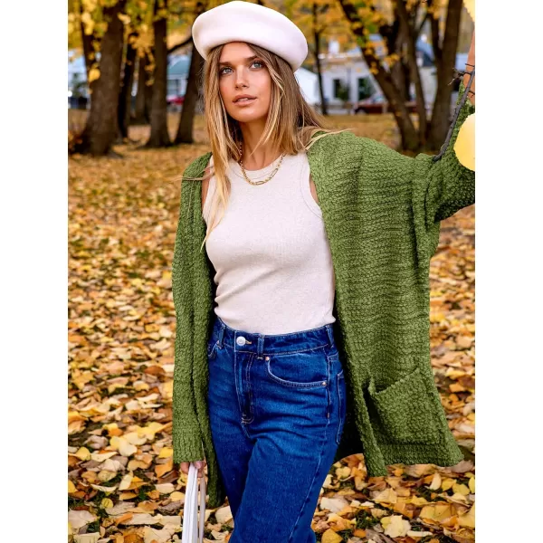 imageANRABESS Womens Open Front Fuzzy Cardigan Sweaters Batwing Sleeve Lightweight Oversized Loose Knit Sweater with PocketsArmy