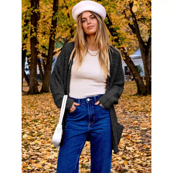 imageANRABESS Womens Open Front Fuzzy Cardigan Sweaters Batwing Sleeve Lightweight Oversized Loose Knit Sweater with PocketsBlack