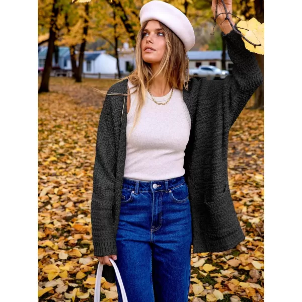 imageANRABESS Womens Open Front Fuzzy Cardigan Sweaters Batwing Sleeve Lightweight Oversized Loose Knit Sweater with PocketsBlack