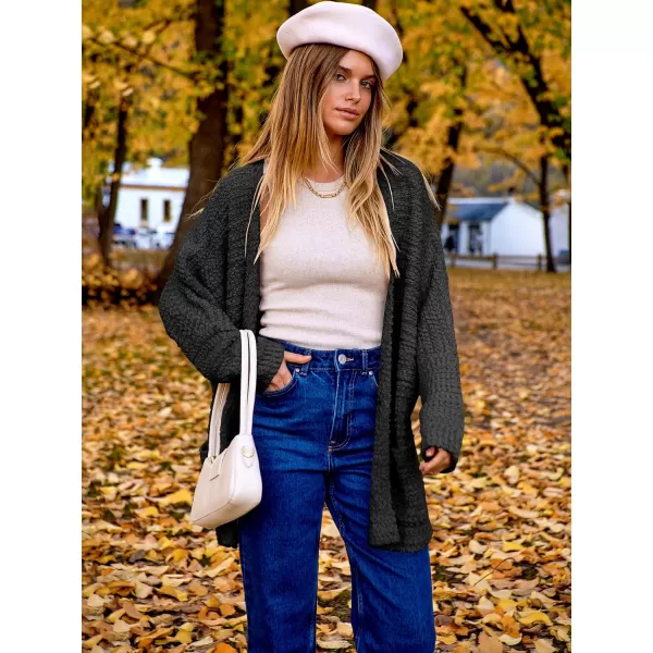 imageANRABESS Womens Open Front Fuzzy Cardigan Sweaters Batwing Sleeve Lightweight Oversized Loose Knit Sweater with PocketsBlack