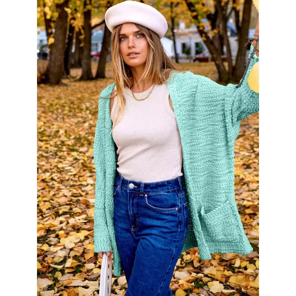 imageANRABESS Womens Open Front Fuzzy Cardigan Sweaters Batwing Sleeve Lightweight Oversized Loose Knit Sweater with PocketsGreen