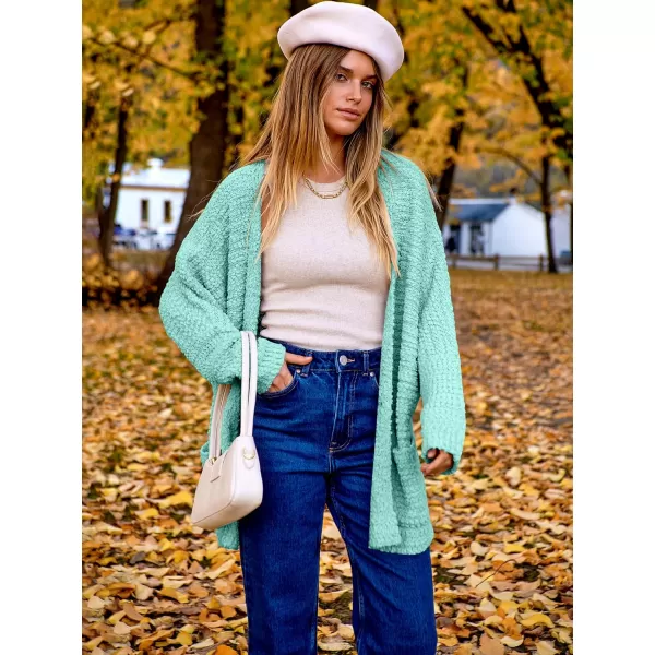 imageANRABESS Womens Open Front Fuzzy Cardigan Sweaters Batwing Sleeve Lightweight Oversized Loose Knit Sweater with PocketsGreen