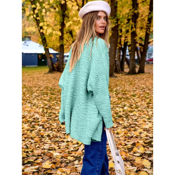 imageANRABESS Womens Open Front Fuzzy Cardigan Sweaters Batwing Sleeve Lightweight Oversized Loose Knit Sweater with PocketsGreen