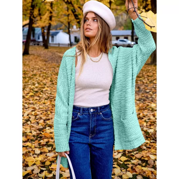 imageANRABESS Womens Open Front Fuzzy Cardigan Sweaters Batwing Sleeve Lightweight Oversized Loose Knit Sweater with PocketsGreen