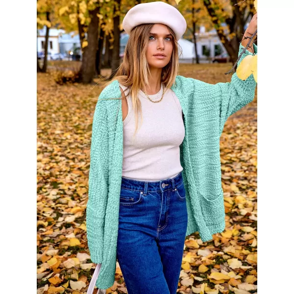 imageANRABESS Womens Open Front Fuzzy Cardigan Sweaters Batwing Sleeve Lightweight Oversized Loose Knit Sweater with PocketsGreen