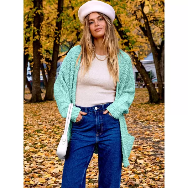 imageANRABESS Womens Open Front Fuzzy Cardigan Sweaters Batwing Sleeve Lightweight Oversized Loose Knit Sweater with PocketsGreen