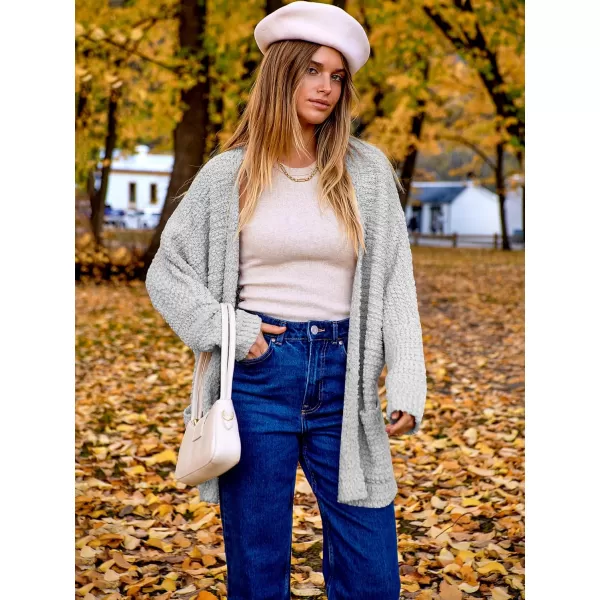 imageANRABESS Womens Open Front Fuzzy Cardigan Sweaters Batwing Sleeve Lightweight Oversized Loose Knit Sweater with PocketsGrey