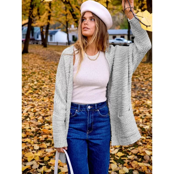 imageANRABESS Womens Open Front Fuzzy Cardigan Sweaters Batwing Sleeve Lightweight Oversized Loose Knit Sweater with PocketsGrey
