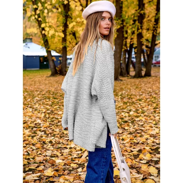imageANRABESS Womens Open Front Fuzzy Cardigan Sweaters Batwing Sleeve Lightweight Oversized Loose Knit Sweater with PocketsGrey