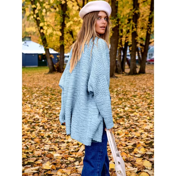 imageANRABESS Womens Open Front Fuzzy Cardigan Sweaters Batwing Sleeve Lightweight Oversized Loose Knit Sweater with PocketsLight Blue