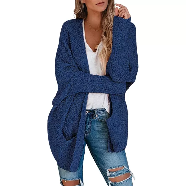 imageANRABESS Womens Open Front Fuzzy Cardigan Sweaters Batwing Sleeve Lightweight Oversized Loose Knit Sweater with PocketsNavy