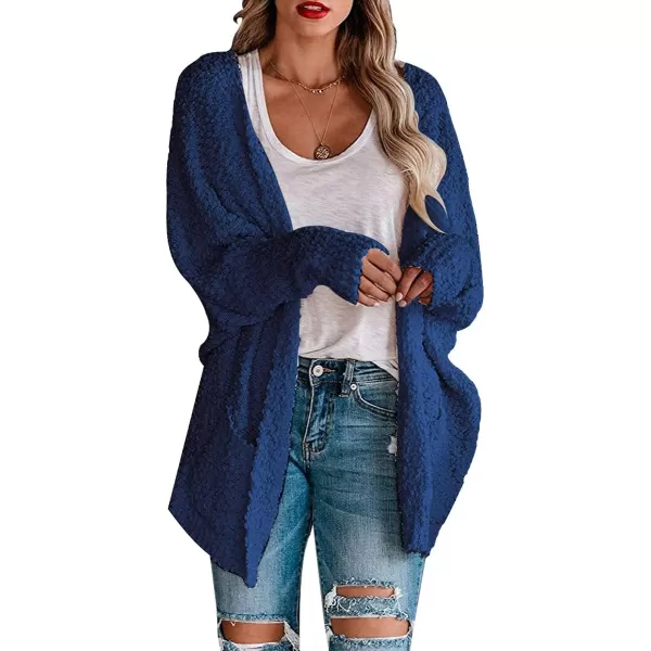 imageANRABESS Womens Open Front Fuzzy Cardigan Sweaters Batwing Sleeve Lightweight Oversized Loose Knit Sweater with PocketsNavy