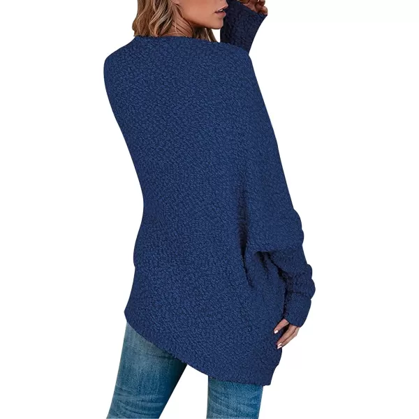 imageANRABESS Womens Open Front Fuzzy Cardigan Sweaters Batwing Sleeve Lightweight Oversized Loose Knit Sweater with PocketsNavy