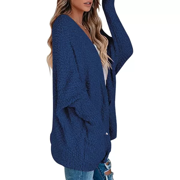 imageANRABESS Womens Open Front Fuzzy Cardigan Sweaters Batwing Sleeve Lightweight Oversized Loose Knit Sweater with PocketsNavy