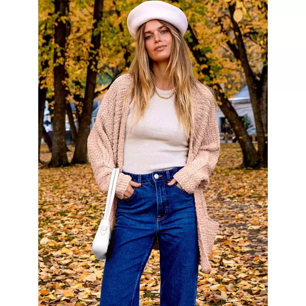 imageANRABESS Womens Open Front Fuzzy Cardigan Sweaters Batwing Sleeve Lightweight Oversized Loose Knit Sweater with PocketsPink