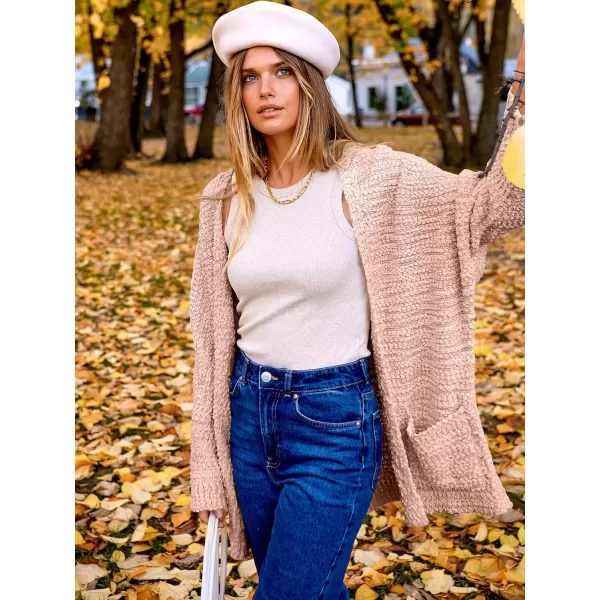 imageANRABESS Womens Open Front Fuzzy Cardigan Sweaters Batwing Sleeve Lightweight Oversized Loose Knit Sweater with PocketsPink
