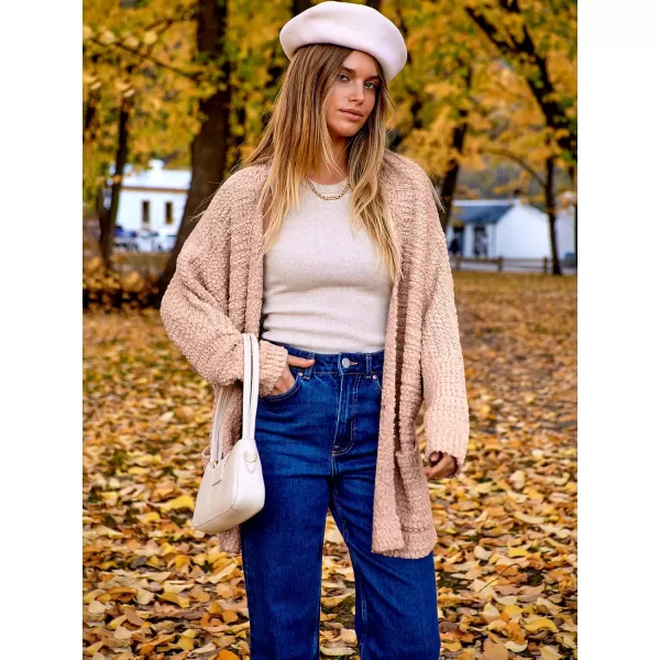 imageANRABESS Womens Open Front Fuzzy Cardigan Sweaters Batwing Sleeve Lightweight Oversized Loose Knit Sweater with PocketsPink