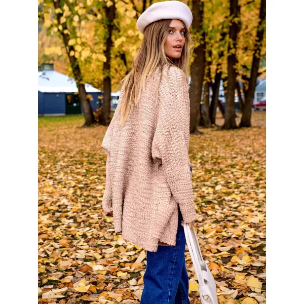 imageANRABESS Womens Open Front Fuzzy Cardigan Sweaters Batwing Sleeve Lightweight Oversized Loose Knit Sweater with PocketsPink