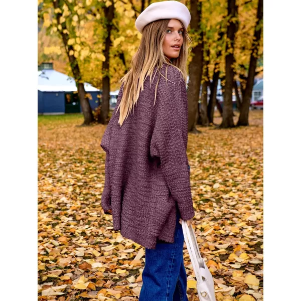imageANRABESS Womens Open Front Fuzzy Cardigan Sweaters Batwing Sleeve Lightweight Oversized Loose Knit Sweater with PocketsPurple Red