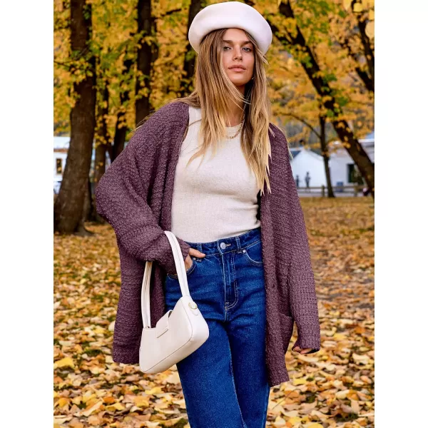imageANRABESS Womens Open Front Fuzzy Cardigan Sweaters Batwing Sleeve Lightweight Oversized Loose Knit Sweater with PocketsPurple Red