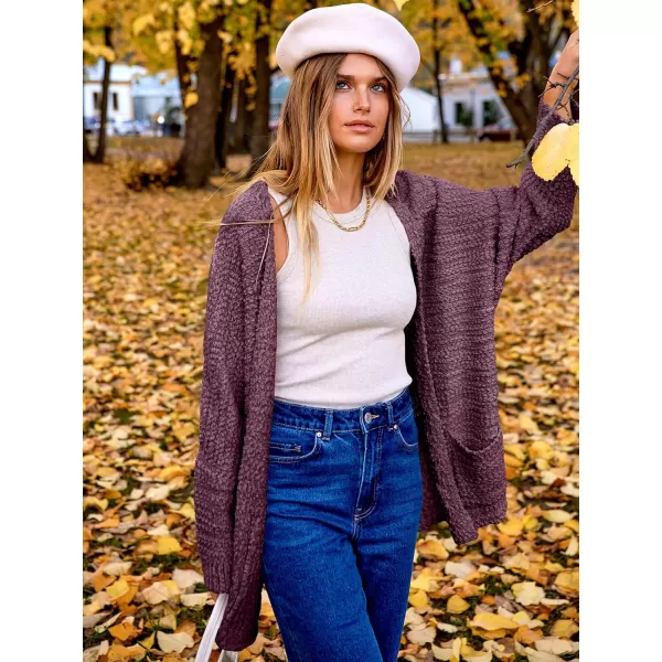 imageANRABESS Womens Open Front Fuzzy Cardigan Sweaters Batwing Sleeve Lightweight Oversized Loose Knit Sweater with PocketsPurple Red