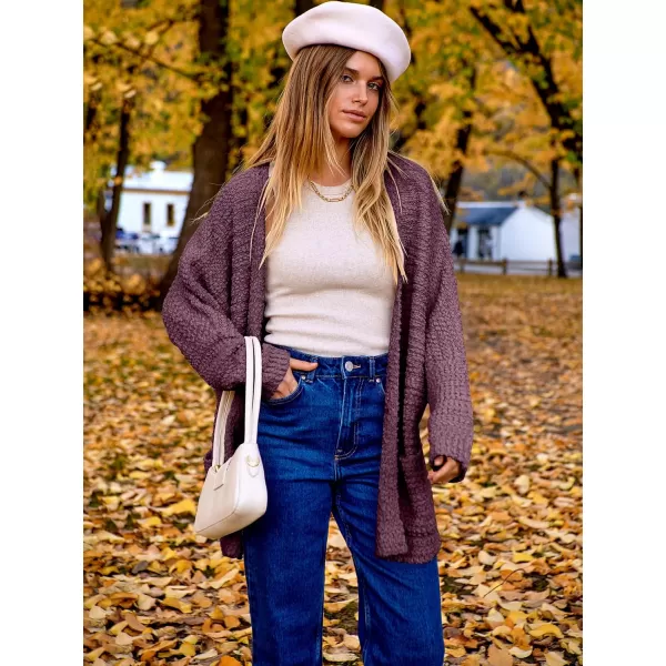 imageANRABESS Womens Open Front Fuzzy Cardigan Sweaters Batwing Sleeve Lightweight Oversized Loose Knit Sweater with PocketsPurple Red