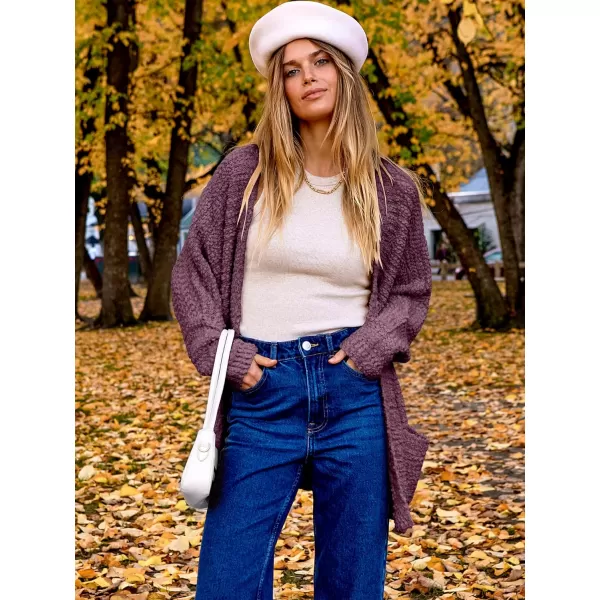 imageANRABESS Womens Open Front Fuzzy Cardigan Sweaters Batwing Sleeve Lightweight Oversized Loose Knit Sweater with PocketsPurple Red