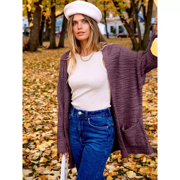 imageANRABESS Womens Open Front Fuzzy Cardigan Sweaters Batwing Sleeve Lightweight Oversized Loose Knit Sweater with PocketsPurple Red