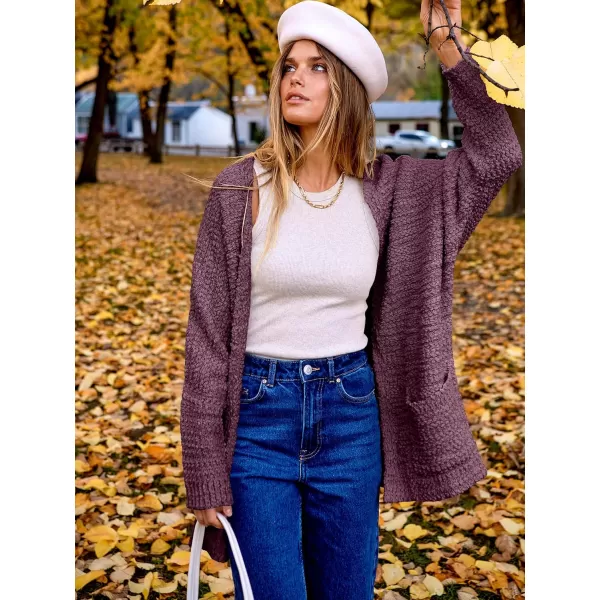 imageANRABESS Womens Open Front Fuzzy Cardigan Sweaters Batwing Sleeve Lightweight Oversized Loose Knit Sweater with PocketsPurple Red