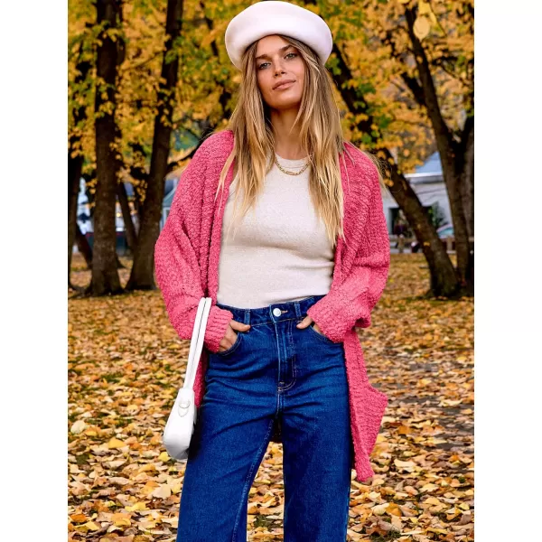 imageANRABESS Womens Open Front Fuzzy Cardigan Sweaters Batwing Sleeve Lightweight Oversized Loose Knit Sweater with PocketsRose