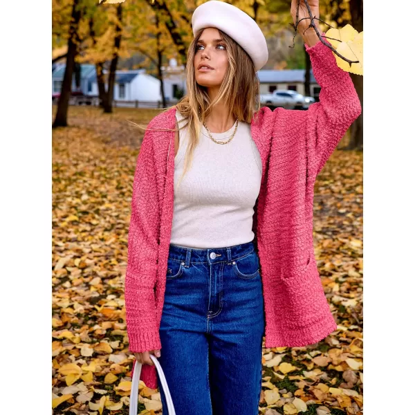 imageANRABESS Womens Open Front Fuzzy Cardigan Sweaters Batwing Sleeve Lightweight Oversized Loose Knit Sweater with PocketsRose