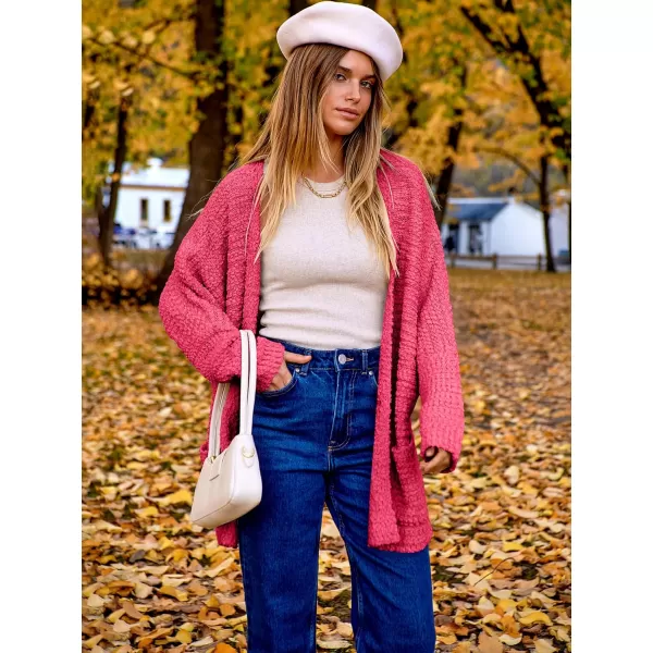 imageANRABESS Womens Open Front Fuzzy Cardigan Sweaters Batwing Sleeve Lightweight Oversized Loose Knit Sweater with PocketsRose