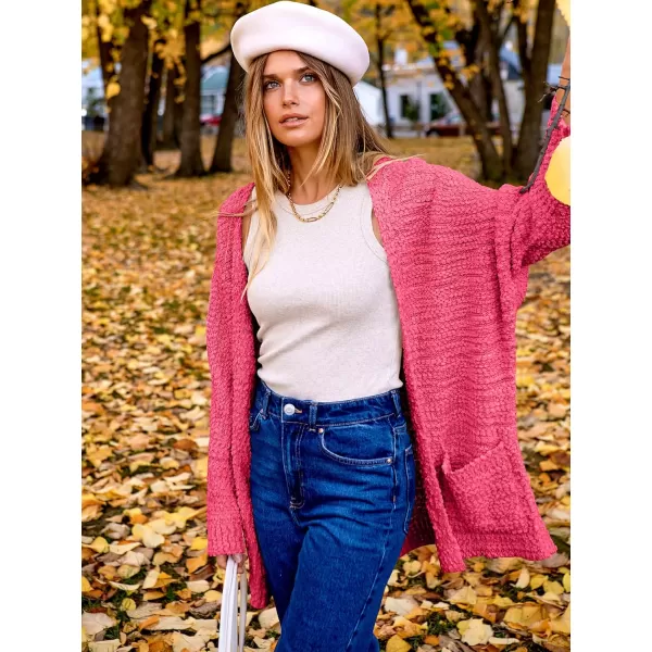 imageANRABESS Womens Open Front Fuzzy Cardigan Sweaters Batwing Sleeve Lightweight Oversized Loose Knit Sweater with PocketsRose