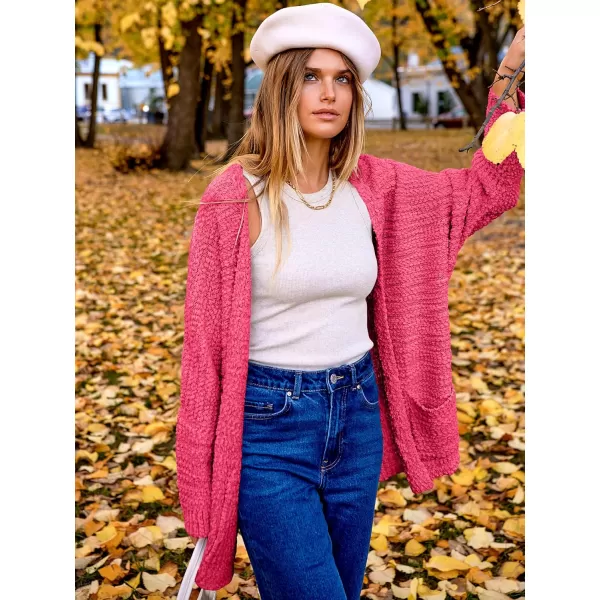 imageANRABESS Womens Open Front Fuzzy Cardigan Sweaters Batwing Sleeve Lightweight Oversized Loose Knit Sweater with PocketsRose