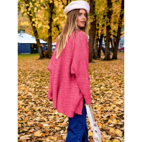 imageANRABESS Womens Open Front Fuzzy Cardigan Sweaters Batwing Sleeve Lightweight Oversized Loose Knit Sweater with PocketsRose