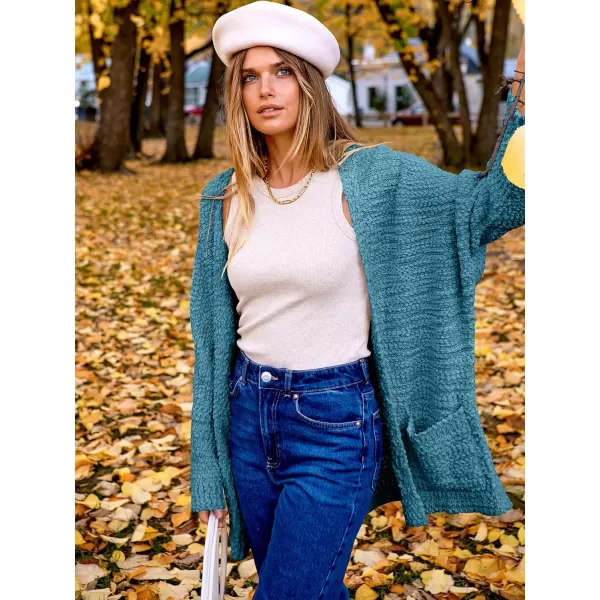imageANRABESS Womens Open Front Fuzzy Cardigan Sweaters Batwing Sleeve Lightweight Oversized Loose Knit Sweater with PocketsWater Blue