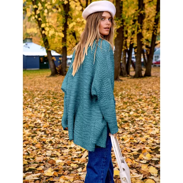 imageANRABESS Womens Open Front Fuzzy Cardigan Sweaters Batwing Sleeve Lightweight Oversized Loose Knit Sweater with PocketsWater Blue